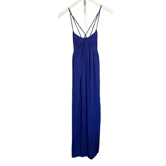 Anthropologie Blue Strappy Halter Slit Maxi Dress - Picture 5 of 8